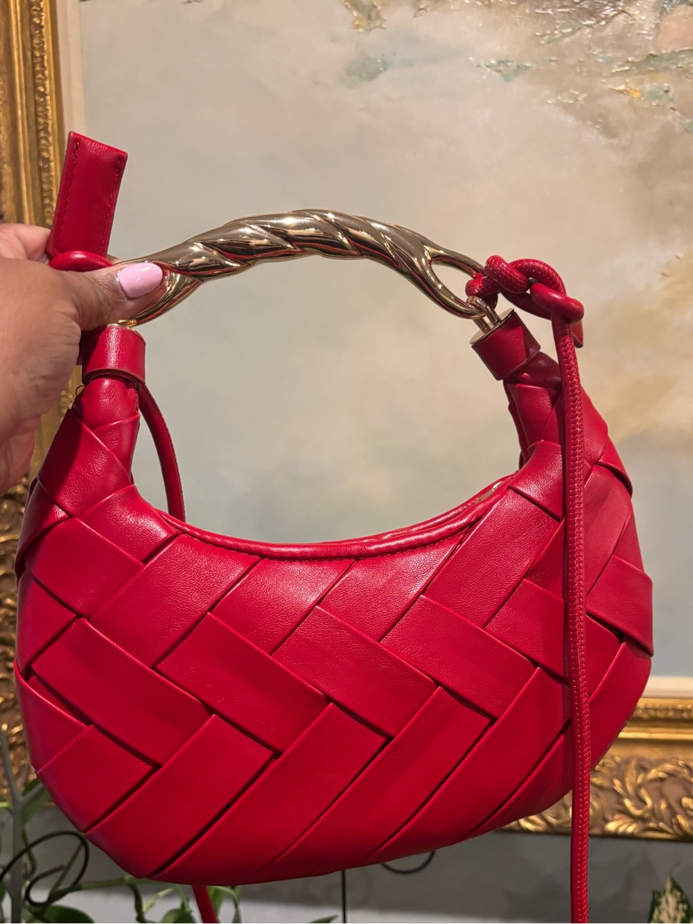 Red Cresent Bag with Gold Handle